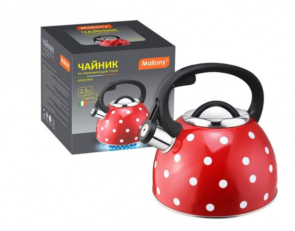 Чайник MALLONY Чайник из нерж стали со свистком &quot;Maestria&quot; (красный в белый горошек) 2,5 л (005176)