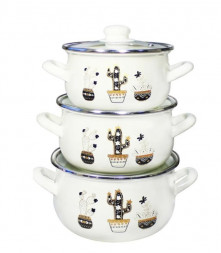 Набор кастрюль INTEROS Кактусы белые набор 3-х пр. с/к 4015А