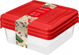 Емкость для сыпучих продуктов HOMVER Комплект контейнеров для продуктов &quot;Asti&quot; квадратных 0,5л х 3 шт. (красный) 223137806/03