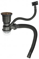 Сифон для мойки FABIA PROFI 8736 Сифон для мойки большая горловина с переливом МЕДЬ, с отводом под сливной шланг и со съёмной корзинкой для мусора