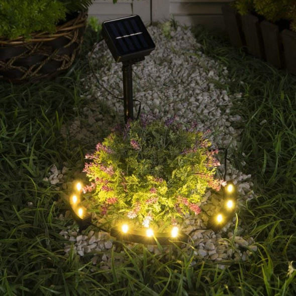 Садовый светильник на солнечной батарее LUAZON LIGHTING Садовый светильник на солнечной батарее Обруч, 9 LED, свечение тёплое белое 9146816