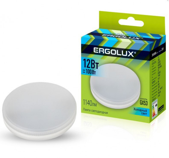Лампа ERGOLUX (14237) LED-GX53-12W-GX53-4K (Эл.лампа светодиодная 12Вт GX53 4500К 180-240В)