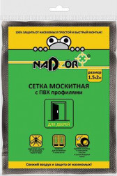 Сетка москитная на дверь с утяжелителями NADZOR Сетка москитная на дверь с утяжелителями, 1,5*2,1 м, чёрная, в пакете, MSN020PPB