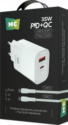 СЗУ MORE CHOICE (4620202555618) NC82a 1USB+1Type-C 3.0A PD 35W+QC3.0 для Type-C Type-C White