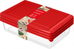 Емкость для сыпучих продуктов HOMVER Комплект контейнеров для продуктов &quot;Asti&quot; прямоугольных 0,75л х 3 шт. (красный) 223137706/03