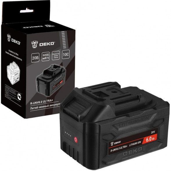 Аккумулятор DEKO R-UNV6.0 ULTRA+, Li-ion, 20В, 6.0А*ч, с повышенной токоотдачей 083-1019