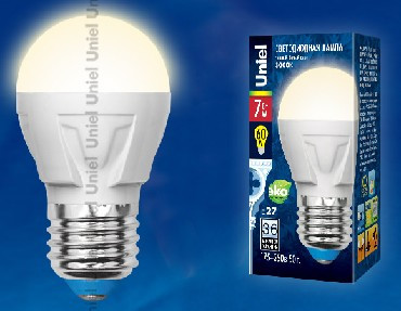 Лампа светодиодная UNIEL (UL-00002420) LED-G45 7W/WW/E27 шар Теплый белый свет
