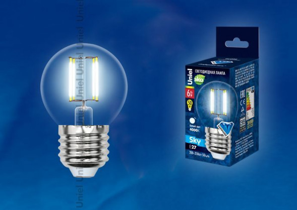 G (Лампы-глобы) UNIEL (UL-00001370) LED-G45-6W/NW/E27/CL PLS02WH