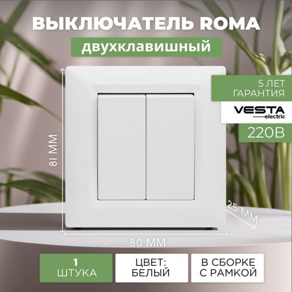 Выключатель VESTA-ELECTRIC (FVK010202BEL) Roma ,белый