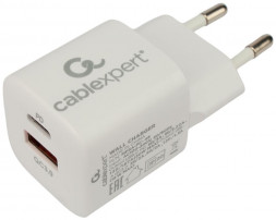 Универсальный адаптер питания Cablexpert (21079) MP3A-PC-46, QC3.0/PD, 2 порта: USB и Type-C, белый, пакет