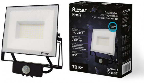 Прожектор светодиодный RITTER 53423 9 PROFI 70 Вт 6500К с датчиком движения черный