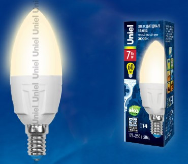 Лампа светодиодная UNIEL (UL-00002413) LED-C37 7W/WW/E14 свеча Теплый белый свет